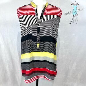 Black red and yellow abstract print top size medium
